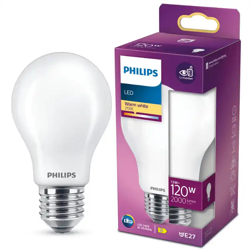 Ne maradj le Philips LED izzó, E27, 13W, Opál üveg, 2000 lm, 2700K, meleg fehér 300° – 120W-os izzó helyett