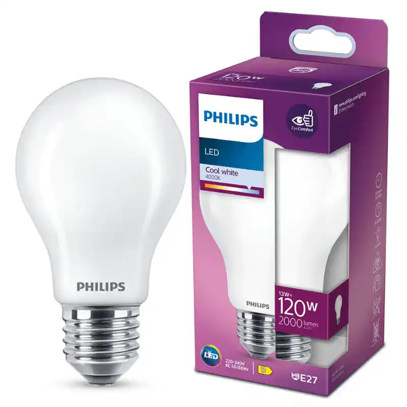 Szuper ajánlat Philips LED izzó, E27, 13W, Opál üveg, 2000 lm, 4000K, természetes fehér 300° – 120W-os izzó helyett