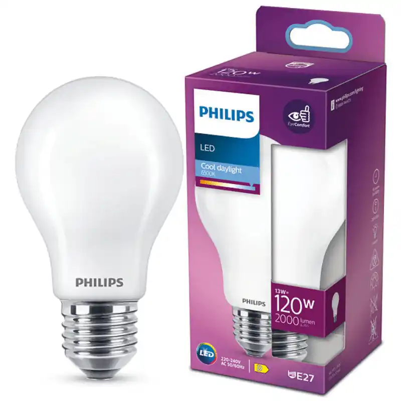Csak ma Philips LED izzó, E27, 13W, Opál üveg, 2000 lm, 6500K, hideg fehér 300° – 120W-os izzó helyett