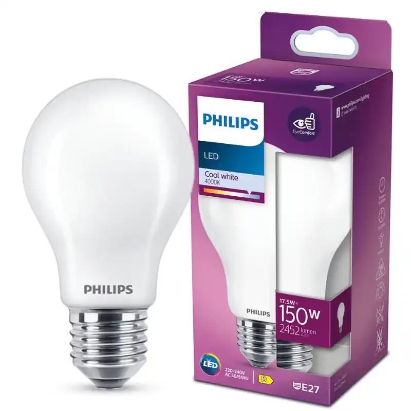 Philips LED izzó, E27, 17.5W, Opál üveg, 2452 lm, 4000K, természetes fehér 300° – 150W-os izzó helyett Korlátozott ajánlat