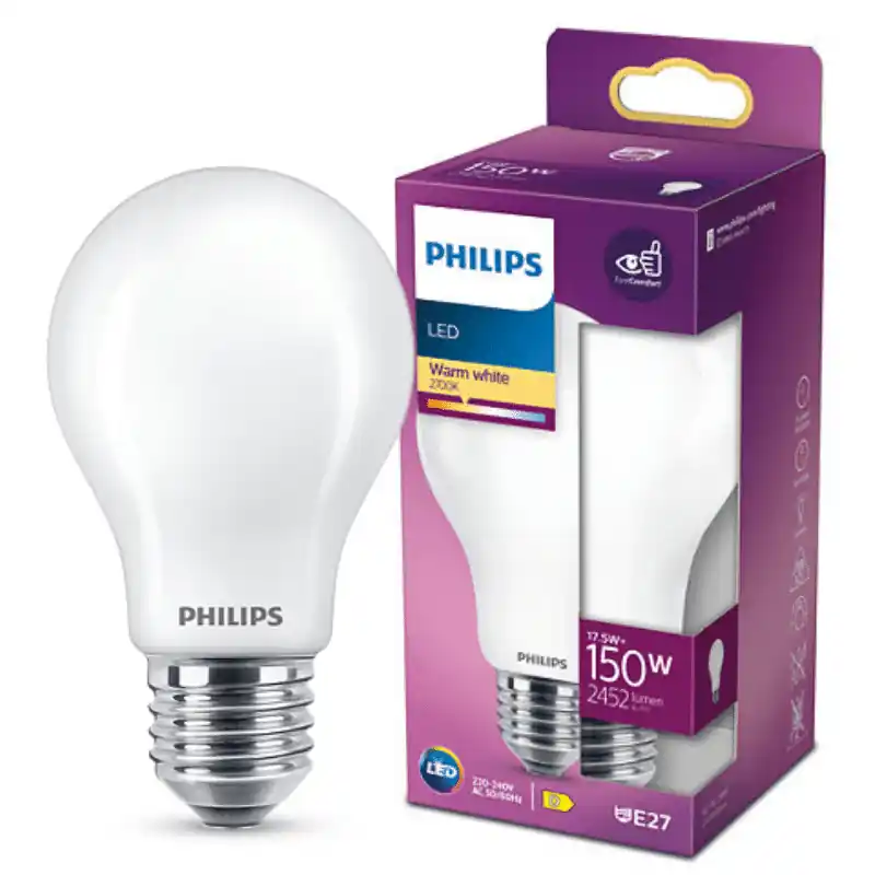 Philips LED izzó, E27, 17.5W, Opál üveg, 2452 lm, 2700K, meleg fehér 300° – 150W-os izzó helyett Korlátozott ajánlat