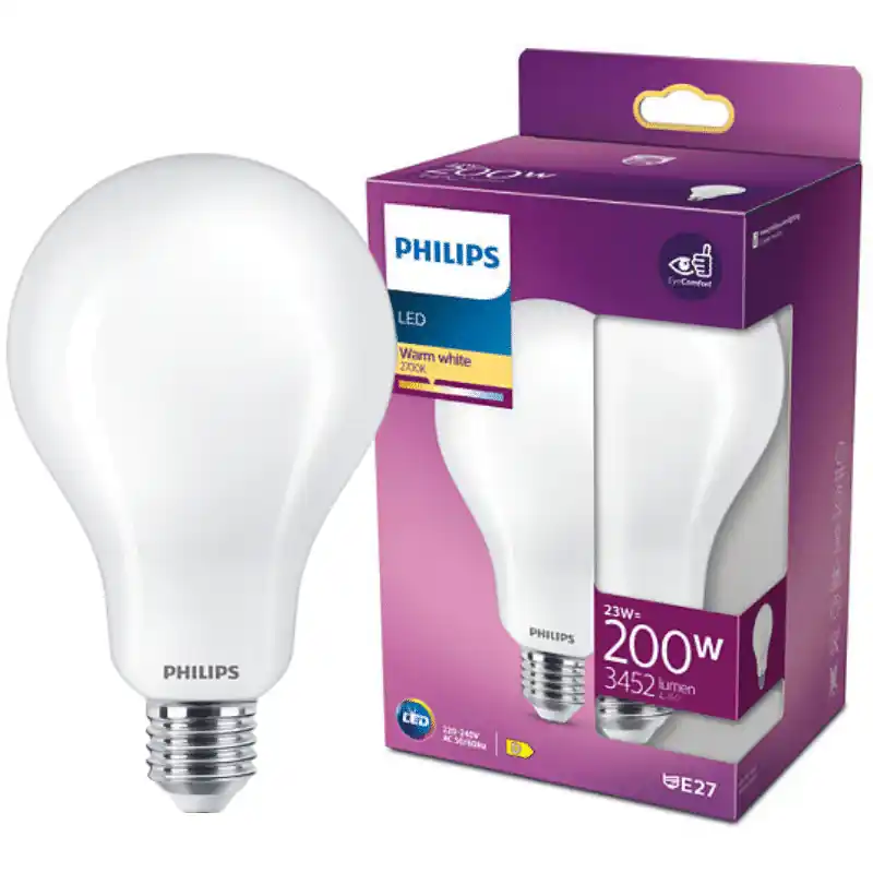 Philips LED izzó, E27, 23W, Opál üveg, 3452 lm, 2700K, meleg fehér 300° – 200W-os izzó helyett Árengedmény