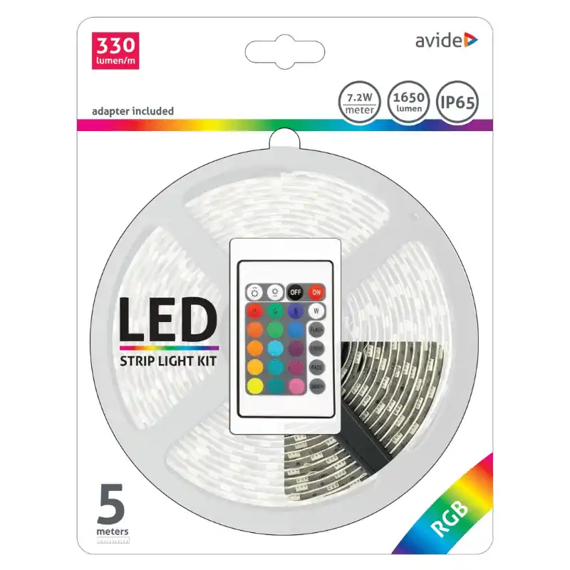 RGB LED szalag szett infravörös távirányítós vezérléssel, 5m 12V 7.2W SMD5050 30LED IP65 Legkelendőbb