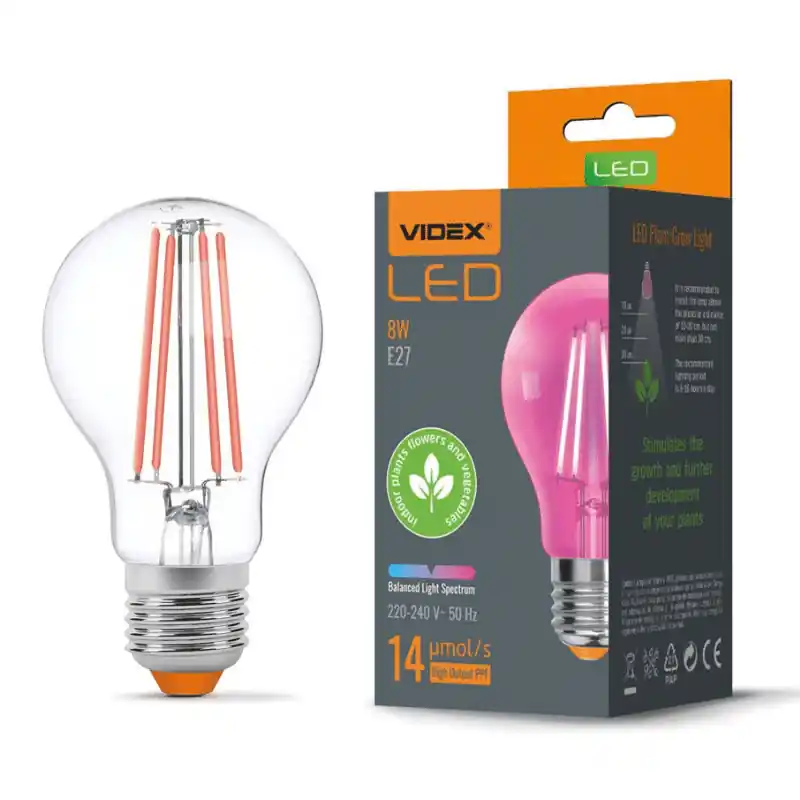 Outlet Növénynevelő LED lámpa Filament szálas 8 W E27-es foglalattal – Videx Fito