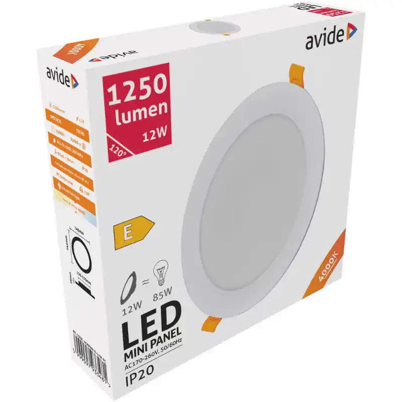 Avide Kerek Beépíthető LED panel 12W Természetes fehér 4000K – ÚJ Szezonális akció