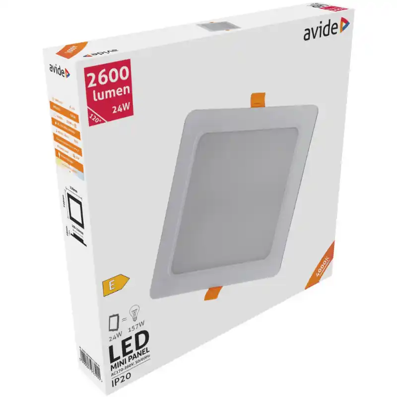 Gyors kiszállítás Avide Négyzetes Beépíthető LED panel 24W Természetes fehér 4000K – ÚJ