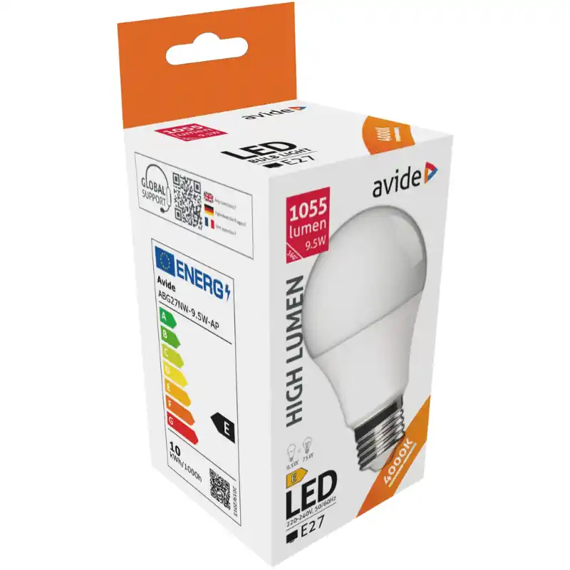 Avide LED Izzó 9.5W A60 E27 Természetes Fehér 75W-os izzó helyett Korlátozott ajánlat