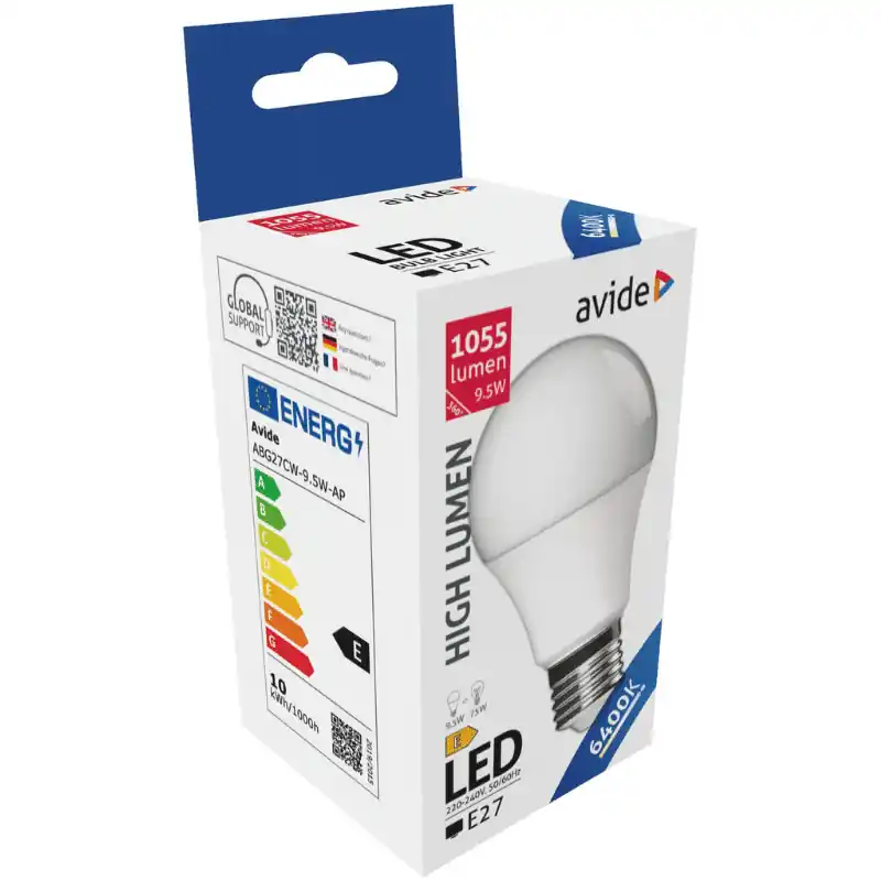 Avide LED Izzó 9.5W A60 E27 Hideg Fehér 75W-os izzó helyett Olcsóbb
