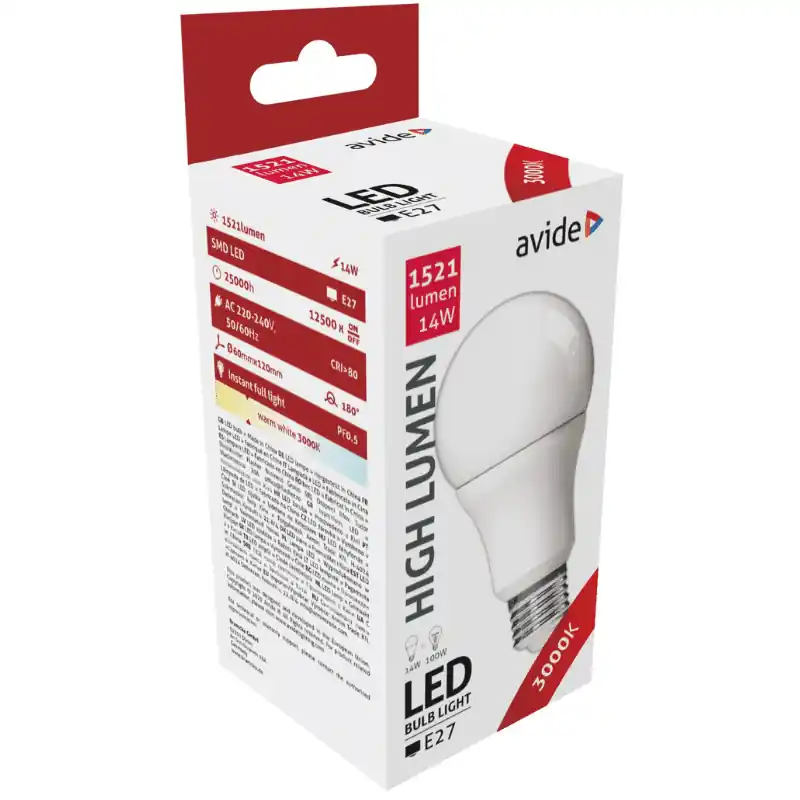 Népszerű Avide LED Izzó 14W A60 E27 Meleg Fehér 100W-os izzó helyett