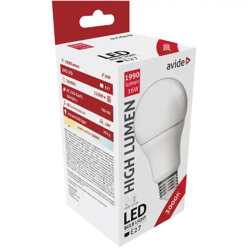Avide 16W-os LED Izzó A70 E27 Meleg Fehér 120W-os izzó helyett Legjobb ár