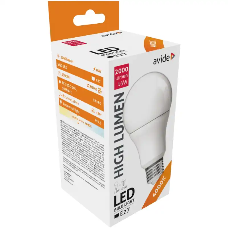 Szuper ajánlat Avide LED Izzó 16W A70 E27 Természetes Fehér 125W-os izzó helyett