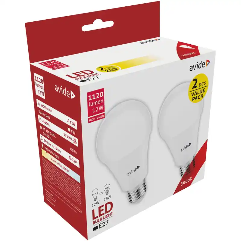 Avide LED Izzó Készlet DUP PACK 12W A60 E27 Meleg Fehér Szuper ajánlat