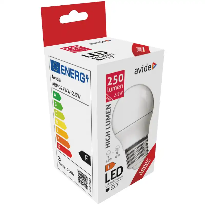 Avide Kis Gömb LED Izzó 2.5W G45 E27 Meleg Fehér Legkelendőbb