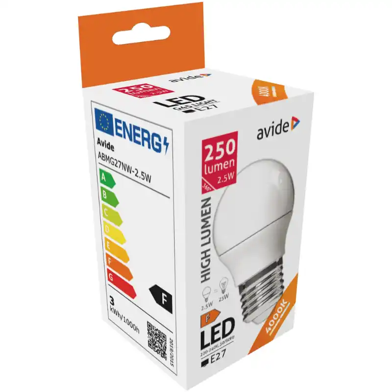 Avide Kis Gömb LED Izzó 2.5W G45 E27 Természetes Fehér Expressz szállítás