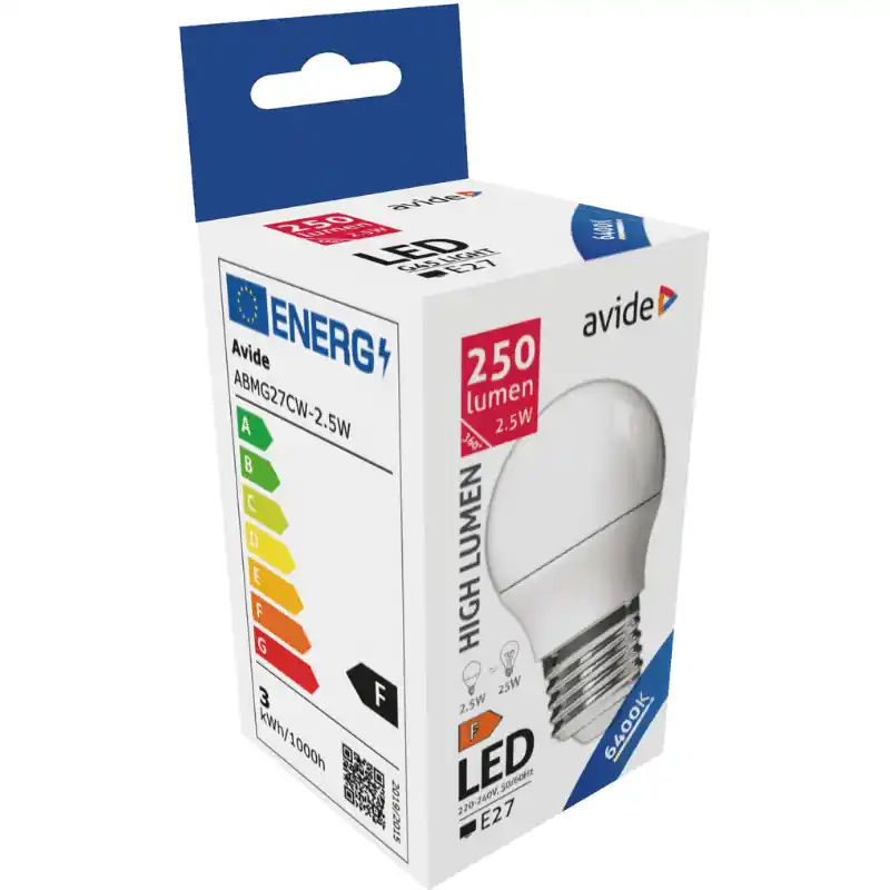 Nézd meg most Avide Kis Gömb LED Izzó 2.5W G45 E27 Hideg Fehér
