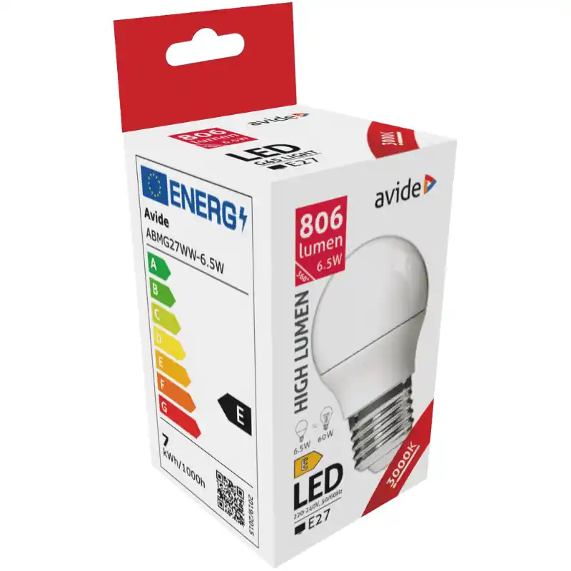 Szuper akció Avide Kis Gömb LED Izzó 6.5W G45 E27 Meleg Fehér