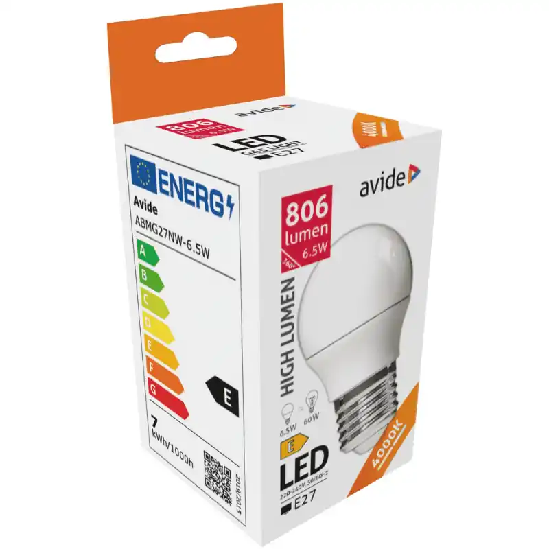 Legjobb ár Avide Kis Gömb LED Izzó 6.5W G45 E27 Természetes Fehér