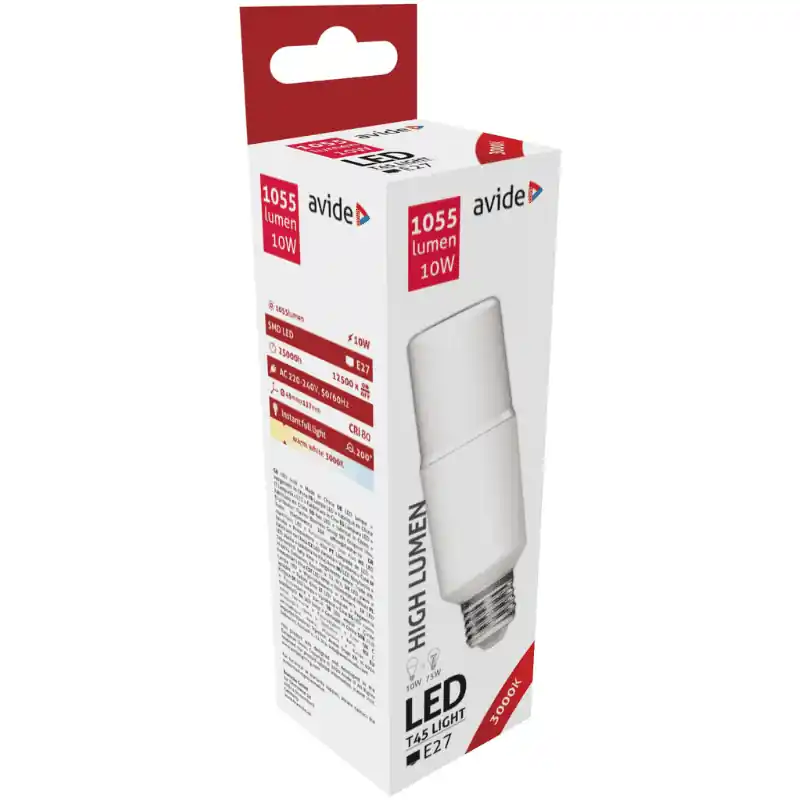 Avide Stick LED Izzó 10W T45 E27 Meleg Fehér Biztonságos fizetés