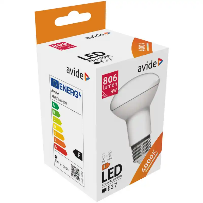 Avide R63 LED Izzó 8W E27 Természetes Fehér Prémium