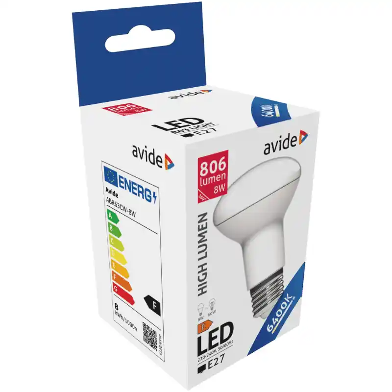 Avide R63 LED Izzó 8W E27 Hideg Fehér Olcsóbb