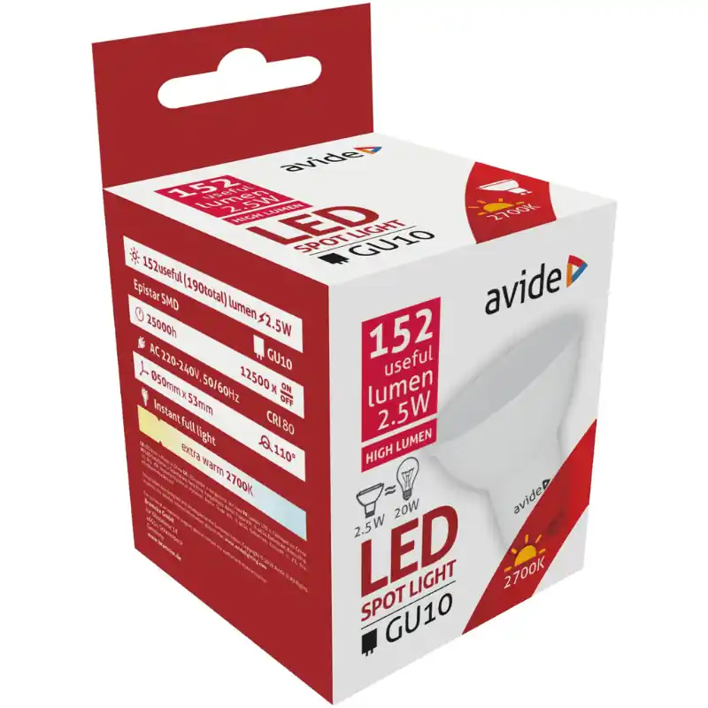 Avide LED Spot GU10 2.5W 110° Meleg fehér – 20W-os izzó helyett Gyors kiszállítás