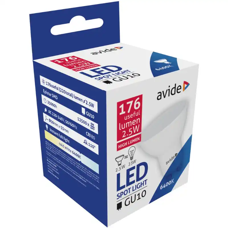 Avide LED Spot GU10 2.5W 110° Hideg fehér – 23W-os izzó helyett Exkluzív ajánlat
