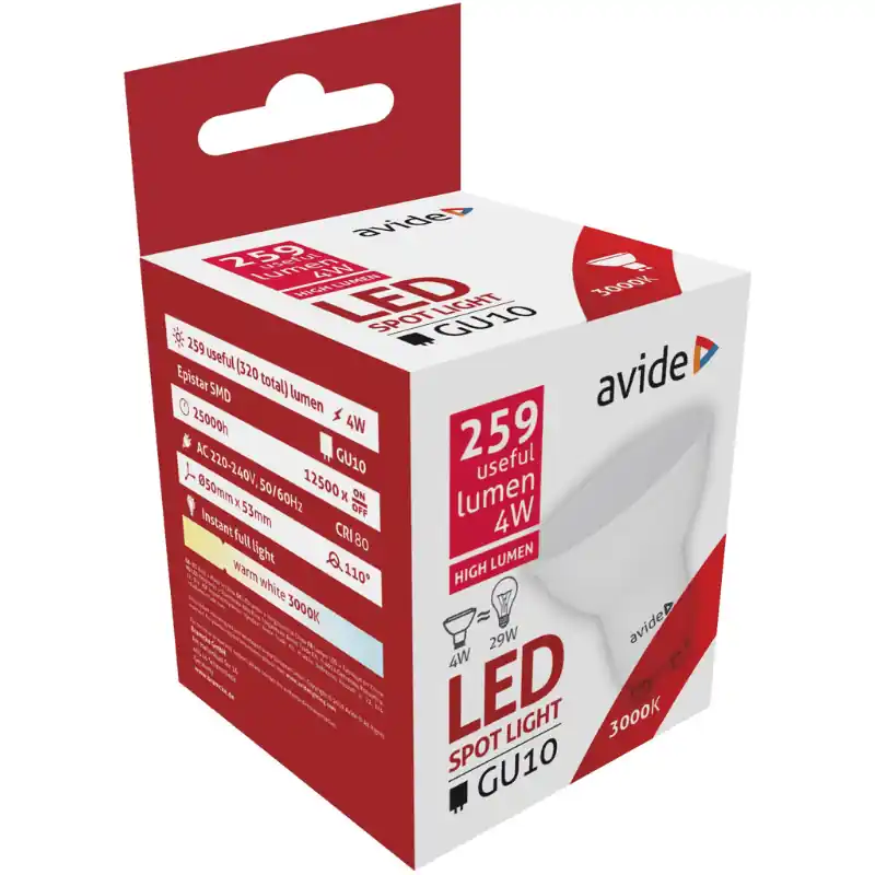Avide LED Spot GU10 4W 110° Meleg fehér – 32W-os izzó helyett Rendeld meg most