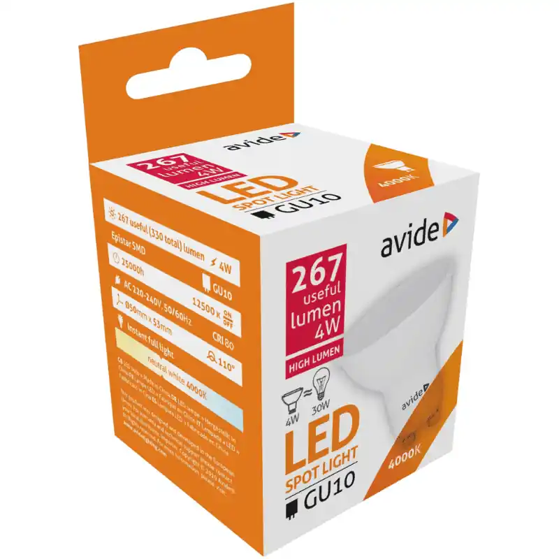 Avide LED Spot GU10 4W 110° Természetes fehér – 32W-os izzó helyett Vedd meg most