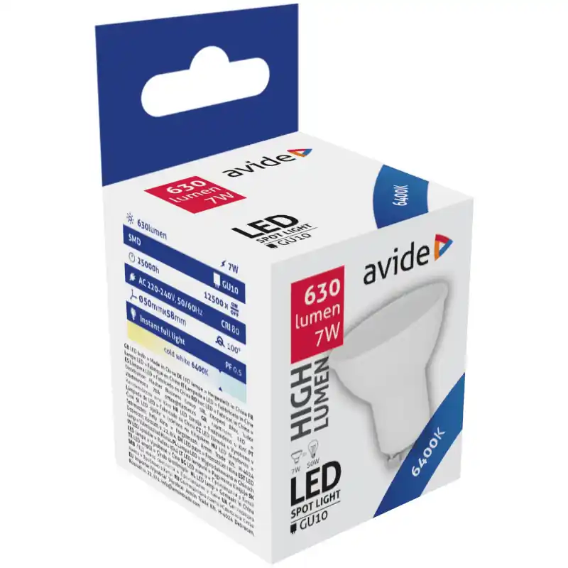 Avide LED Spot GU10 7W 110° Hideg fehér – 50W-os izzó helyett Legnépszerűbb