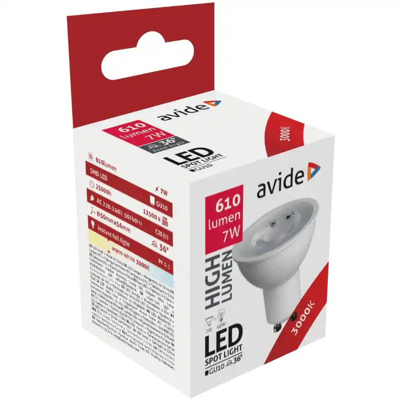 Csak ma Avide GU10 LED Spot 7W 36° Meleg fehér – 48W-os izzó helyett