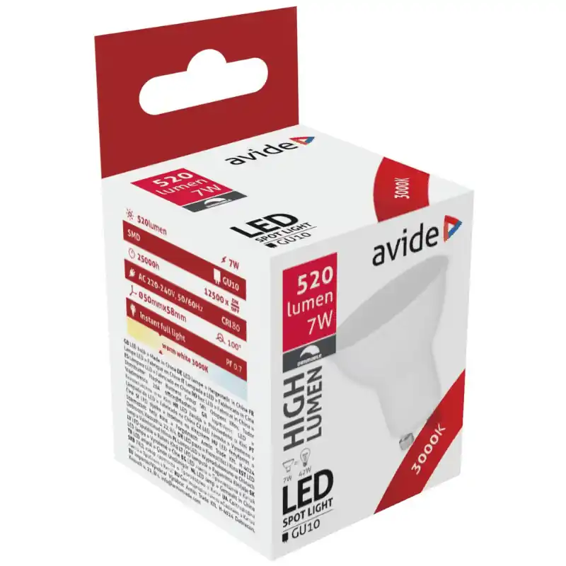 Avide GU10 Fényerőszabályozható LED Spot 7W 110° Meleg fehér Legkelendőbb