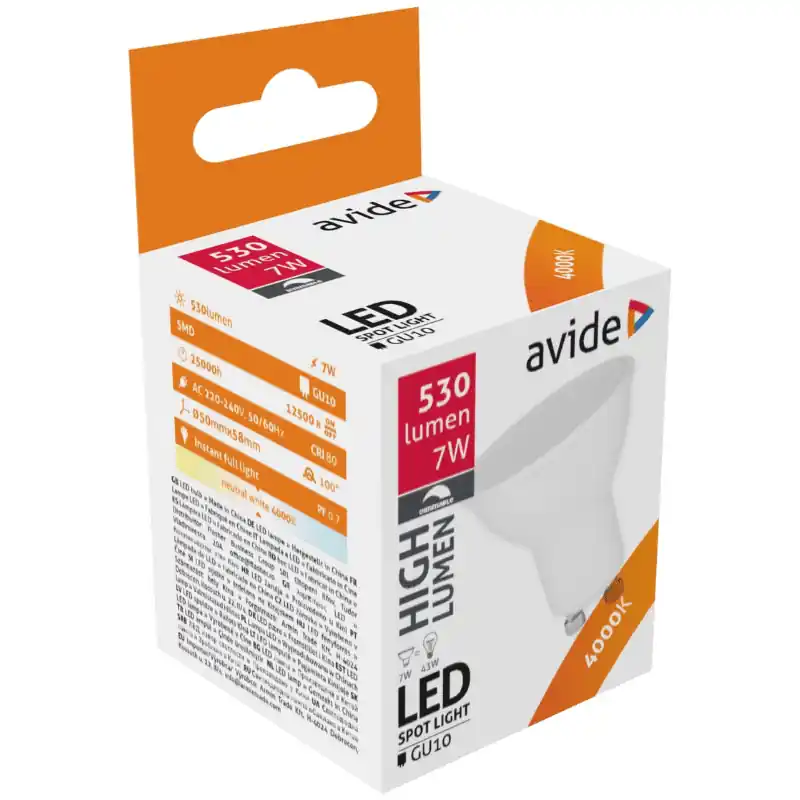 Népszerű Avide GU10 Fényerőszabályozható LED Spot 7W 110° Természetes fehér