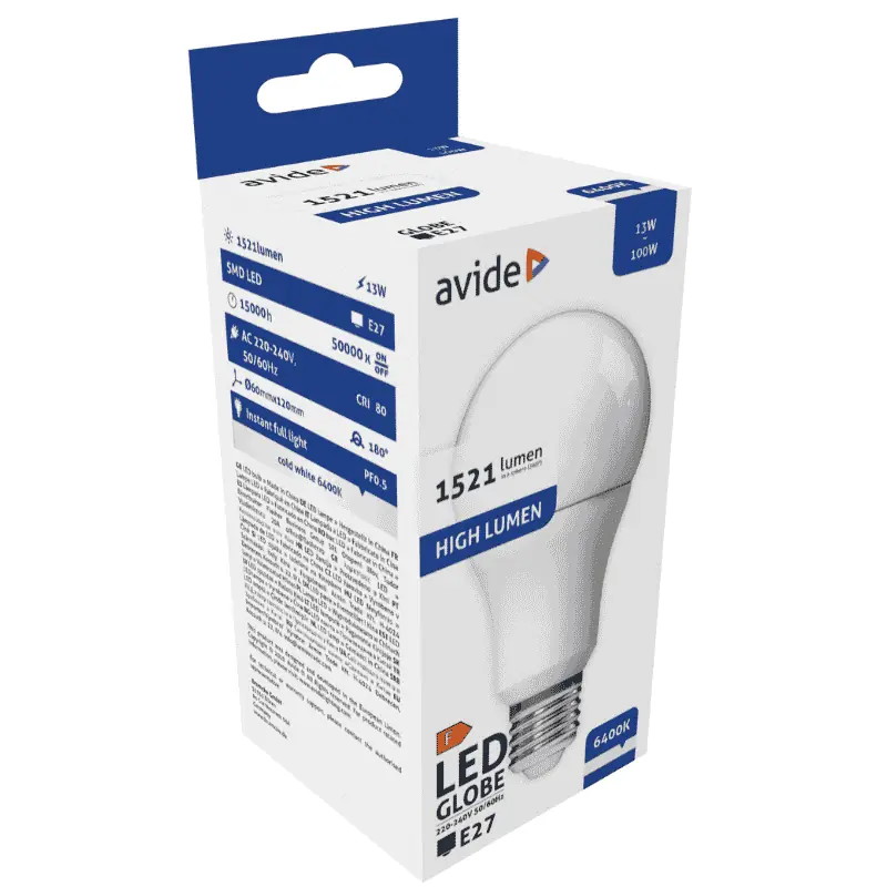 Avide LED Izzó A60 13W E27 Hideg Fehér 3 év garanciával Legjobb ár