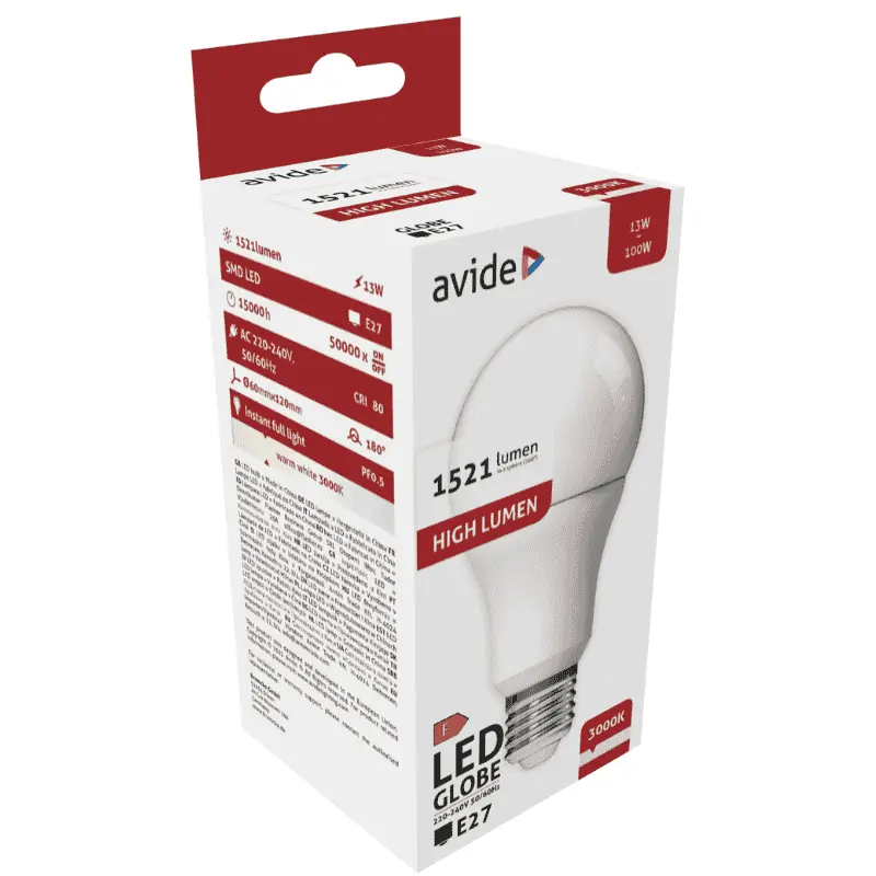 Vásárlói kedvenc Avide LED Izzó A60 13W E27 Meleg Fehér 3 év garanciával