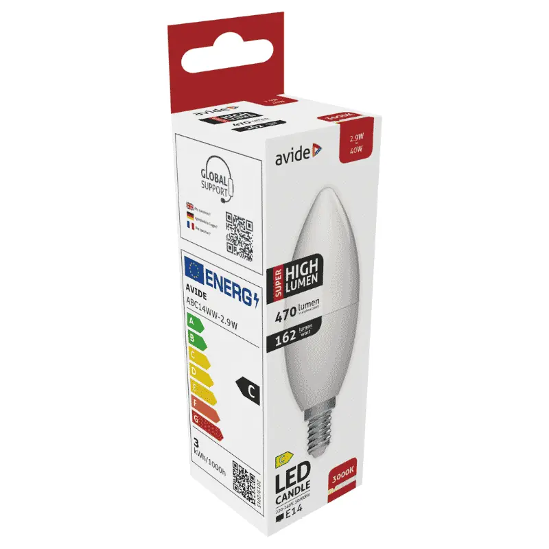 Prémium Avide LED gyertya izzó 2.9W E14 Meleg fehér Super High Lumen (162 lm/W)