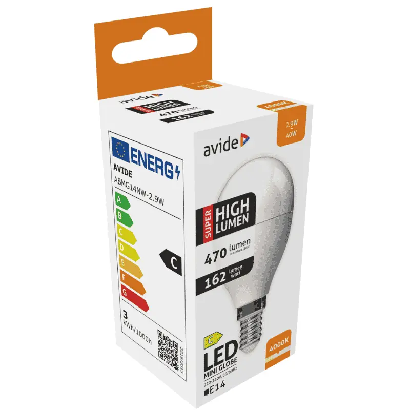 Csak ma Avide kis Gömb LED Izzó 2.9W E14 Természetes fehér Super High Lumen (162 lm/W)