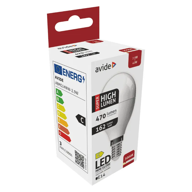 Avide Kis Gömb LED Izzó 2.9W E14 Meleg fehér Super High Lumen (162 lm/W) Szezonális akció