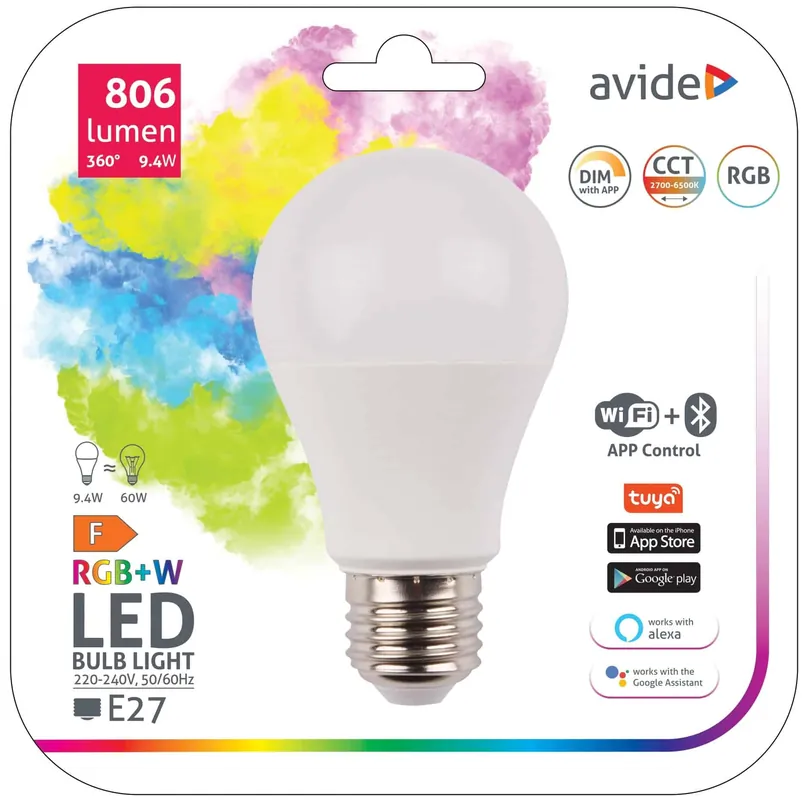 Avide Smart LED izzó A60 9.4W RGB+CCT WIFI + BLUETOOTH vezérlés Expressz kézbesítés