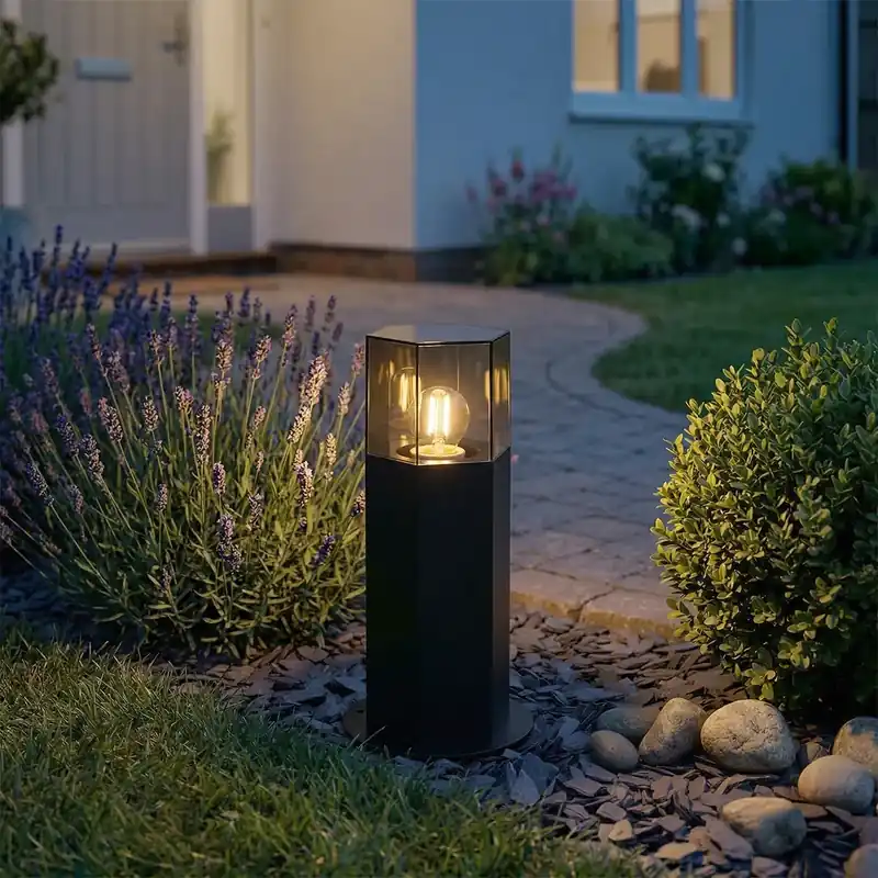 Akció Kültéri állólámpa fekete füstös árnyékolóval hatszögletű 30 cm - Denmark