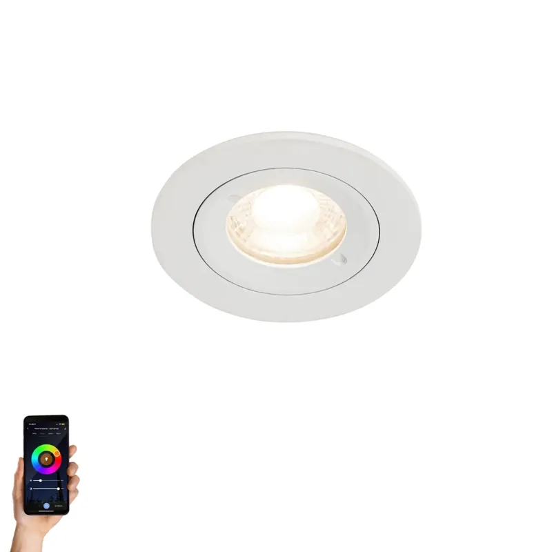 Azonnali szállítás Okos süllyesztett spotlámpa fehér kerek IP44, Wifi GU10 50mm-es - Xena