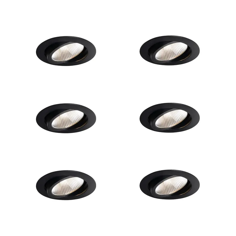 6 darabos süllyesztett spotlámpa készlet fekete 9,5 cm LED-del 1300 lm dimmelhető IP23 - Gaius Akció