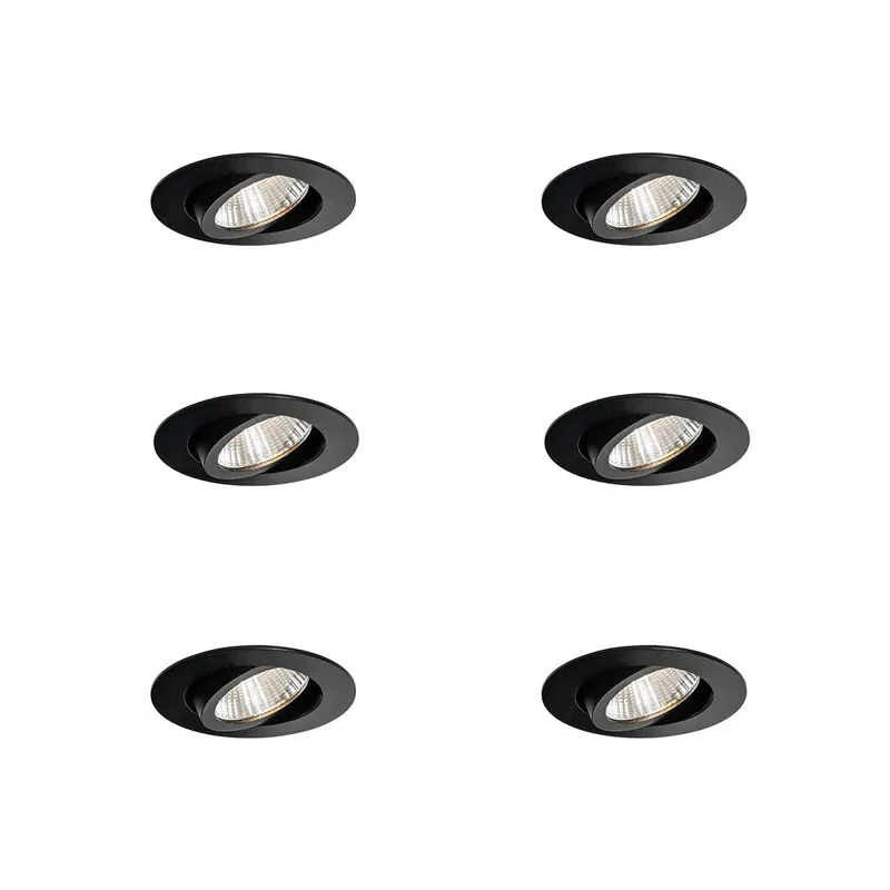 Népszerű 6 darabos fekete süllyesztett spotlámpa készlet 6,8 cm LED-del 750 lm szabályozható IP65 - Gaius