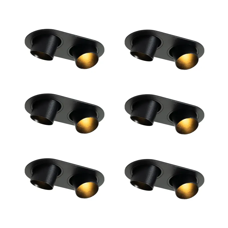 Újdonság 6 darabos süllyesztett spotlámpa készlet fekete GU10 35mm dönthető 2-fényű - Installa