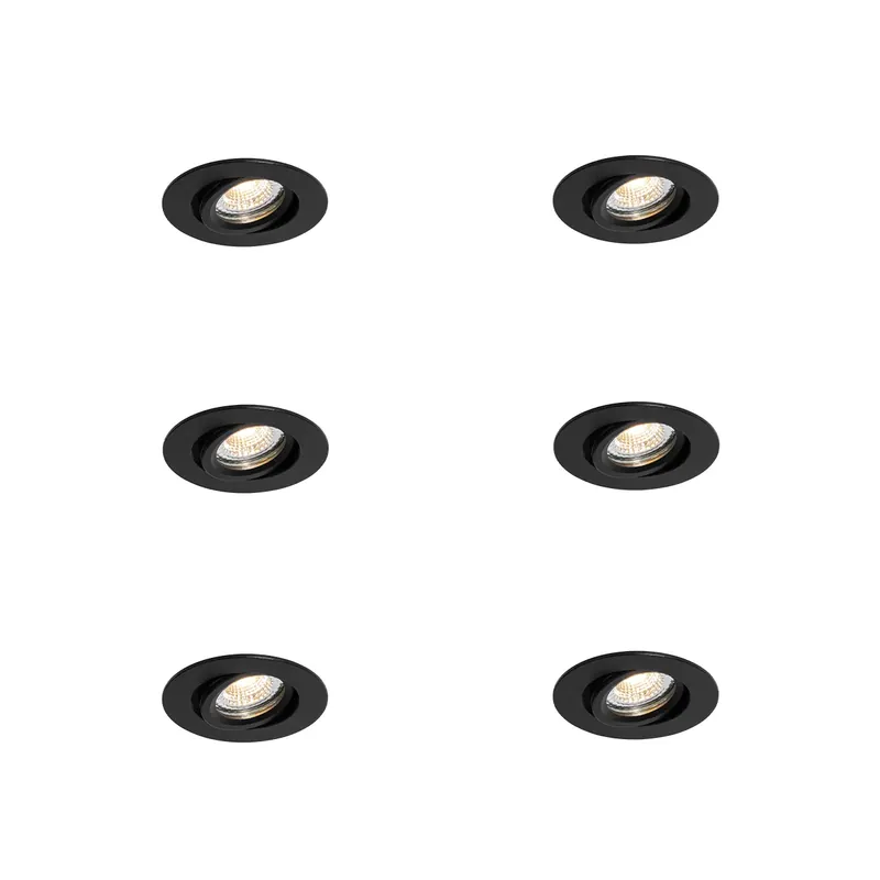 6 darabos süllyesztett spotlámpa készlet fekete dönthető 6,5 cm LED-del IP54 Ultra Slim - Pupil Vásárlói kedvenc