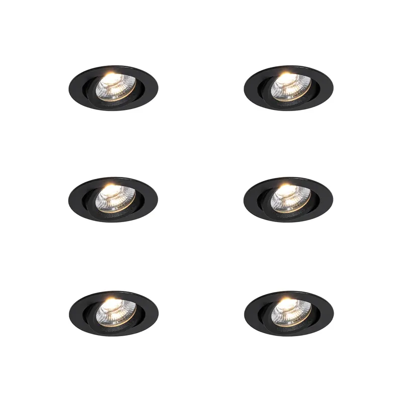 6 darabos süllyesztett spotlámpa készlet fekete dönthető 8,2 cm LED-del Dim to Warm IP54 Ultra Slim - Pupil Kihagyhatatlan ajánlat