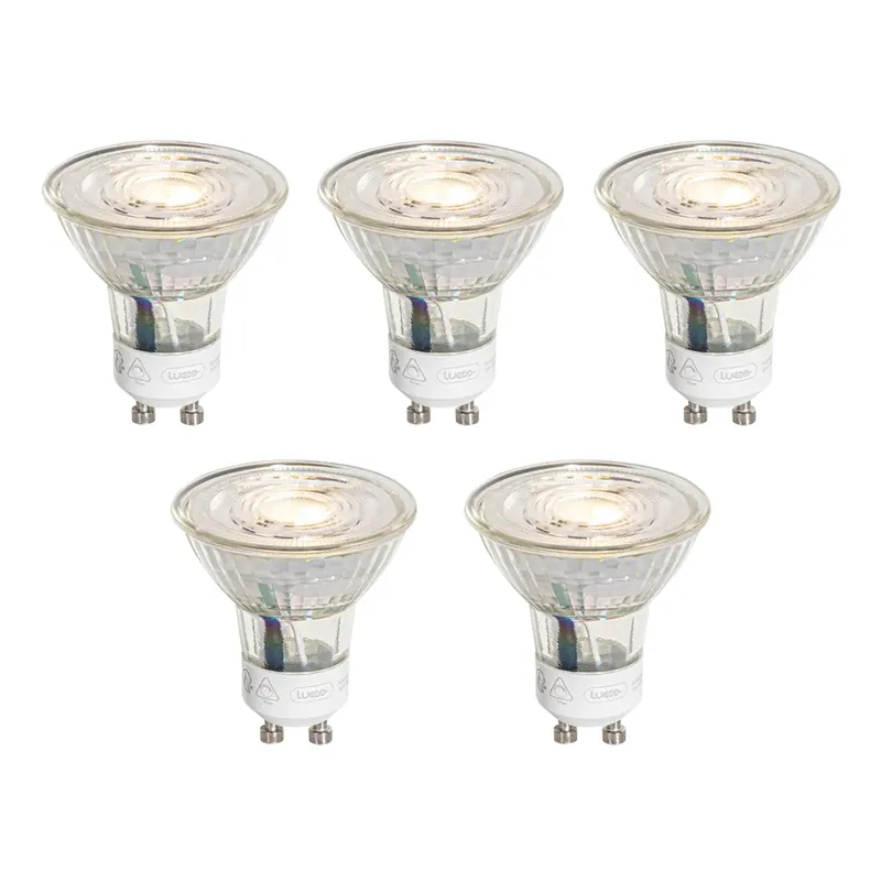 Rendeld meg most 5 darabos GU10 50 mm-es, 3 lépésben dimmelhető Kelvin LED izzókészlet, átlátszó, 4,9 W, 450 lm, 2000-2700 K