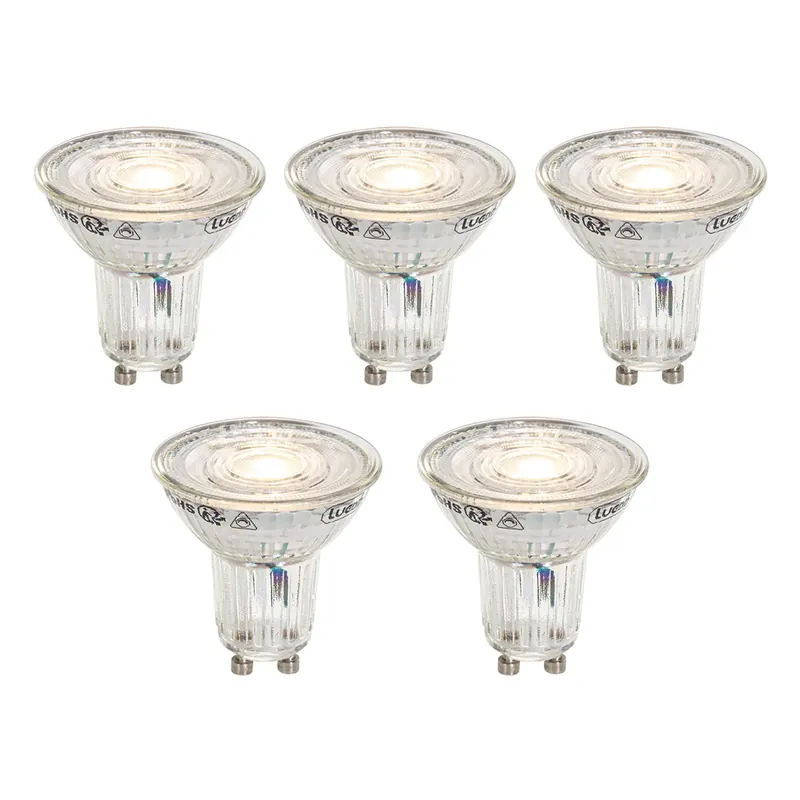 Árengedmény 5 darabos GU10 50 mm-es, Kelvin szerint szabályozható LED izzókészlet, átlátszó, 4,9 W, 400 lm, 2200-3000 K