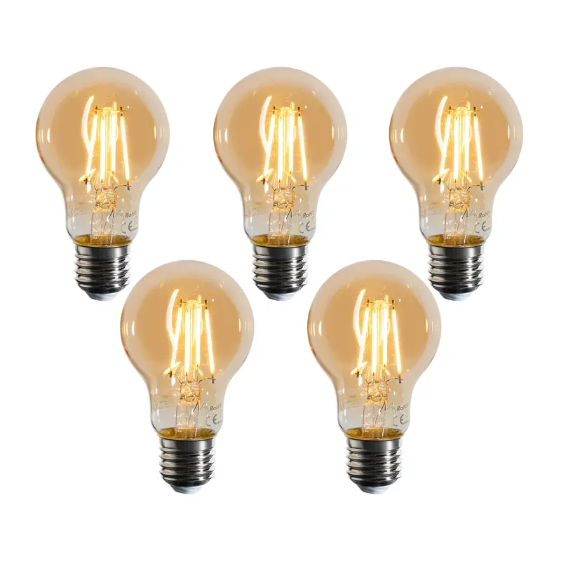 Gyors szállítás 5 darabos E27 dimmelhető LED izzókészlet A60 arany 4W 420 lm 2200K