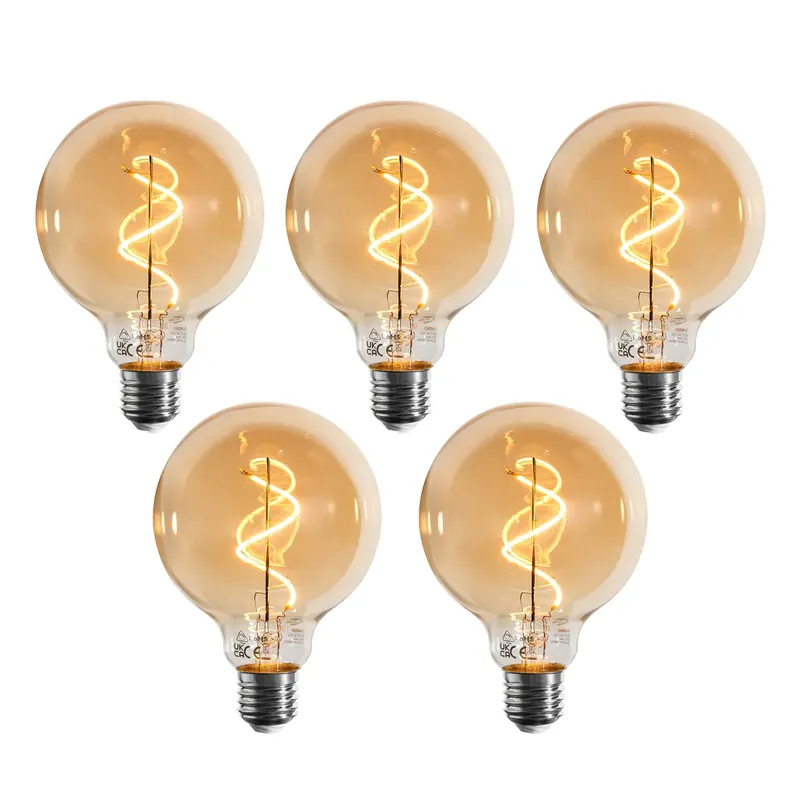 5 darabos E27 dimmelhető LED izzó spirál filament G95 arany 4W 270 lm 2100K készlet Különleges ajánlat