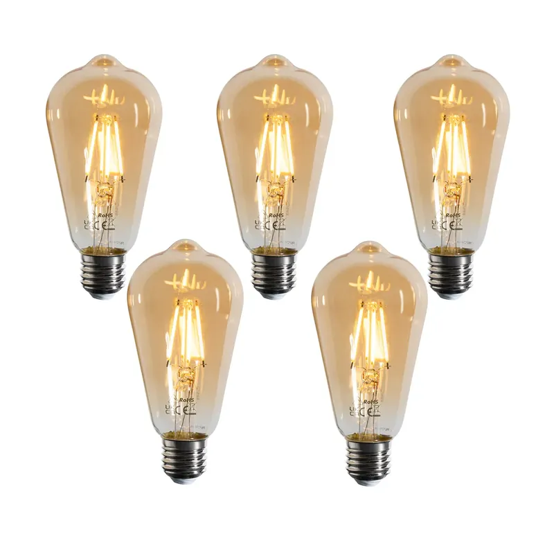 Csak ma 5 darabos E27 dimmelhető LED izzókészlet, ST64 arany, 4,5W, 450 lm, 2200K